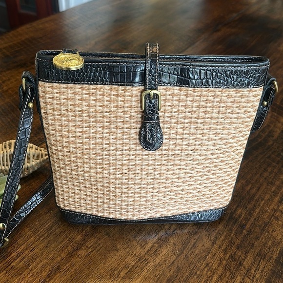 Brahmin Handbags - Brahmin | Natural Fiber & Black Croc Embossed Leather Convertible Crossbody Bag